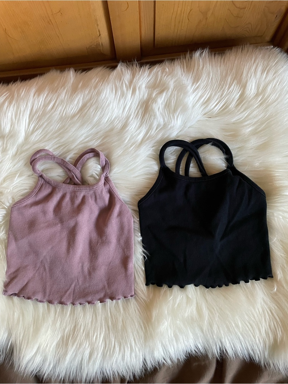 art class Ribbed Double-Strap Crop Tops - Mauve and Black